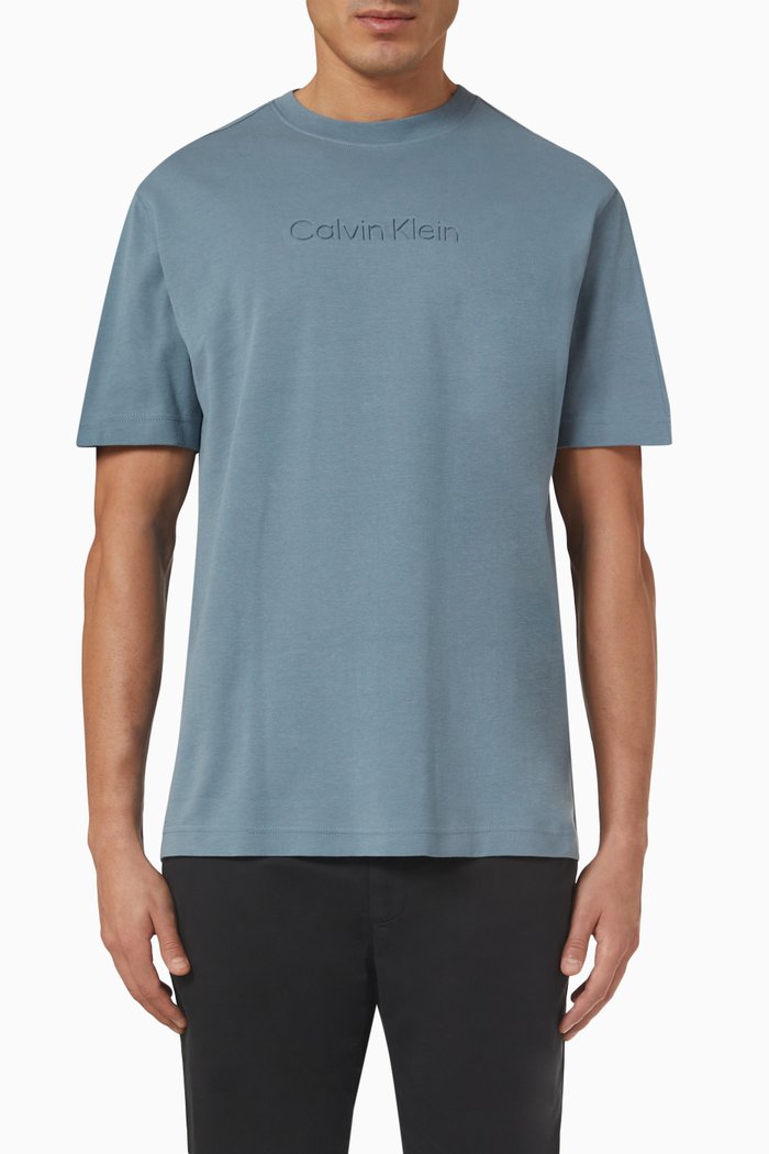 

Debossed Logo T-shirt in Organic Cotton Blend, Grey