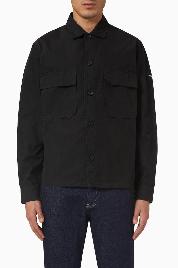 

Overshirt in Cotton-nylon Twill Blend, Black