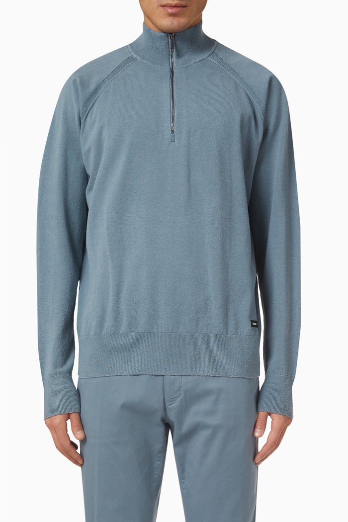 

Quarter-zip Sweater in Lyocell Blend, Grey