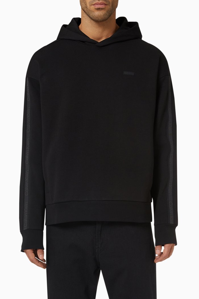 

Logo Tape Comfort Hoodie in Cotton-blend, Black