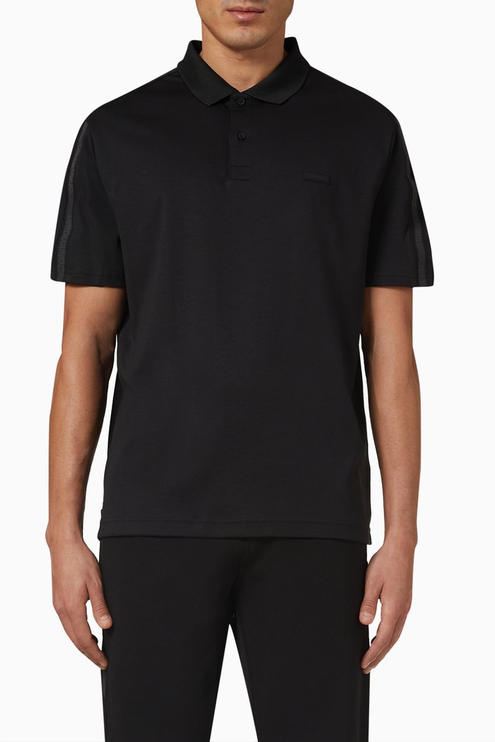 

Logo Tape Comfort Polo Shirt in Cotton, Black