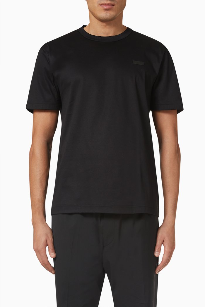 

Satin Touch T-Shirt in Cotton Jersey, Black