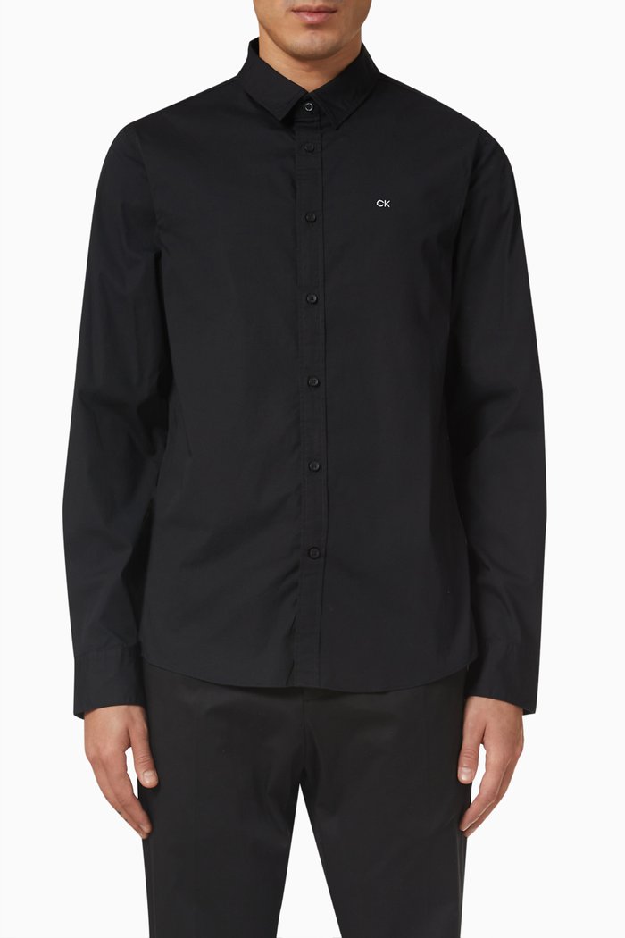 Logo Shirt in Cotton Poplin Stretch, Black