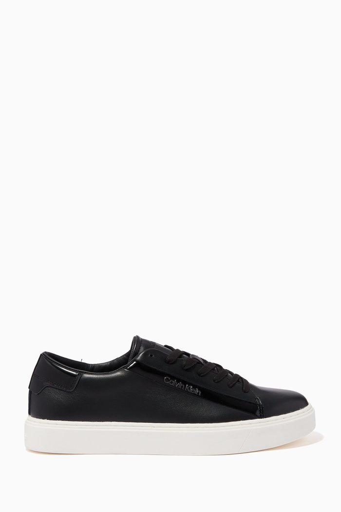 Low Top Sneakers in Leather, Black