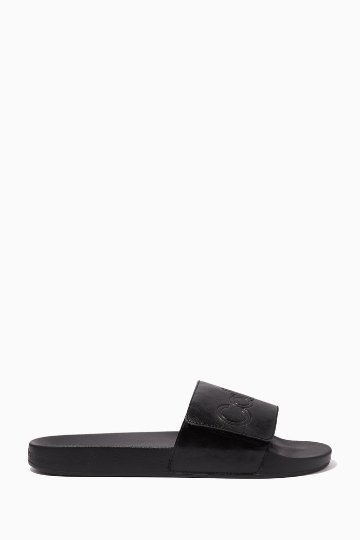 

Logo Pool Slide Sandals in Recycled Rubber, Black