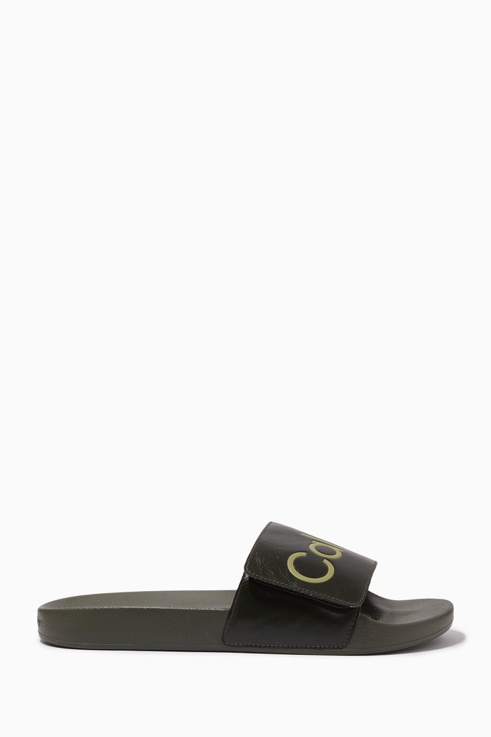 

Logo Pool Slide Sandals in Recycled Rubber, Green