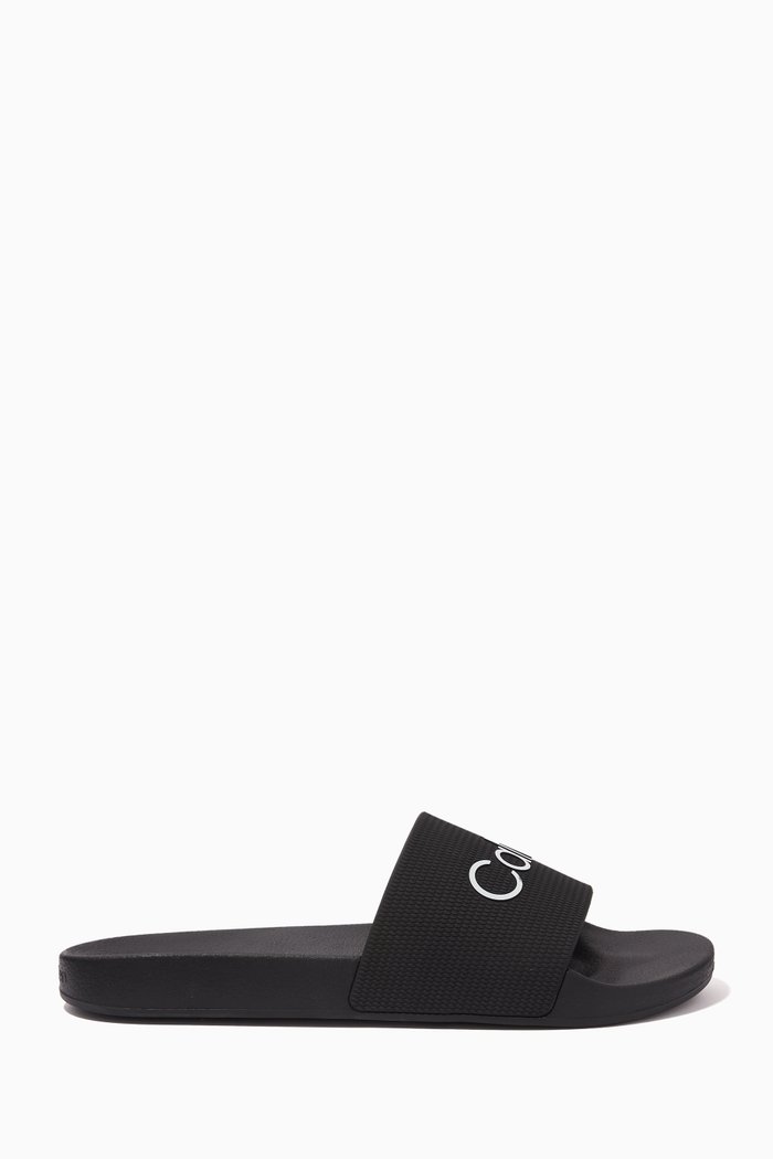 

Logo Pool Slide Sandals in Recycled Rubber, Black