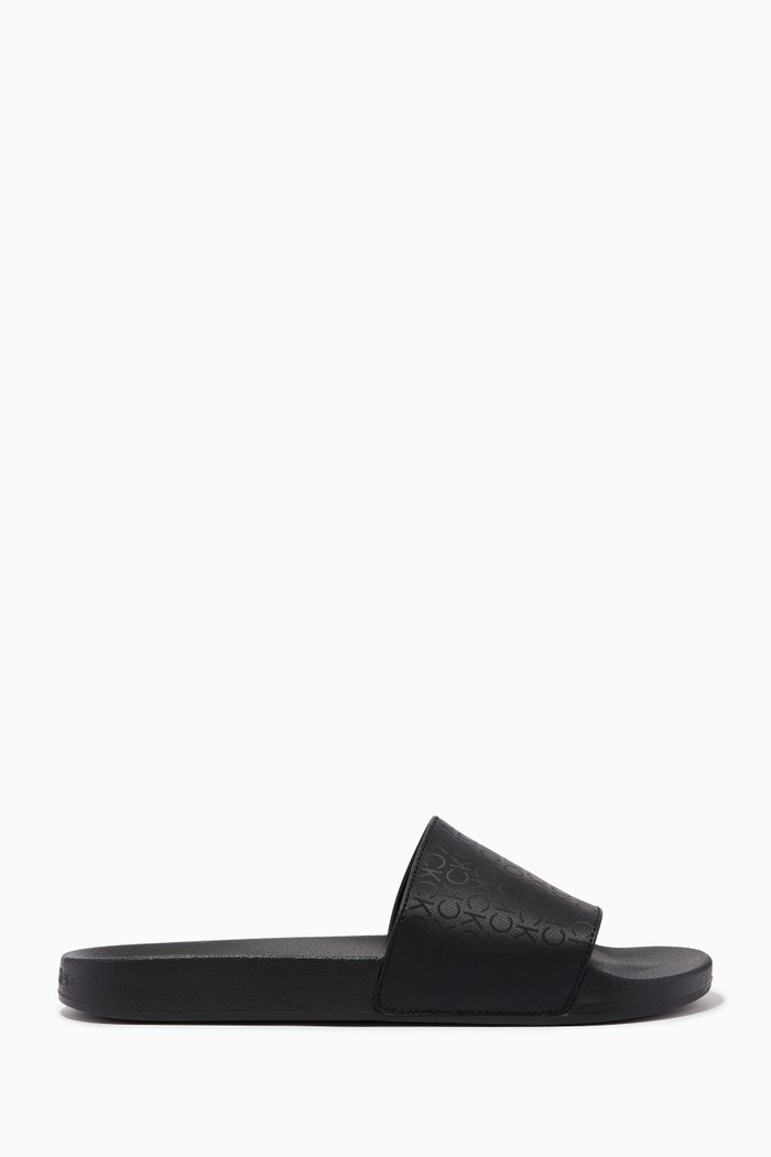 

Logo Pool Slide Sandals in Recycled Rubber, Black