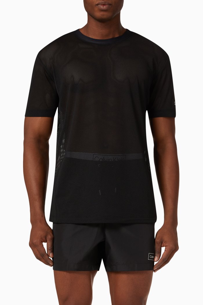 

Oversized Crewneck T-shirt in Mesh Fabric, Black