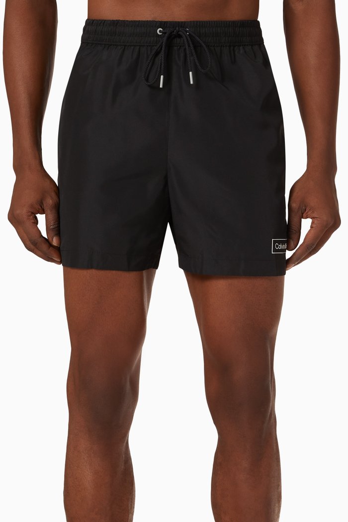 Logo Drawstring Swim Shorts in Recycled Polyester, Black
