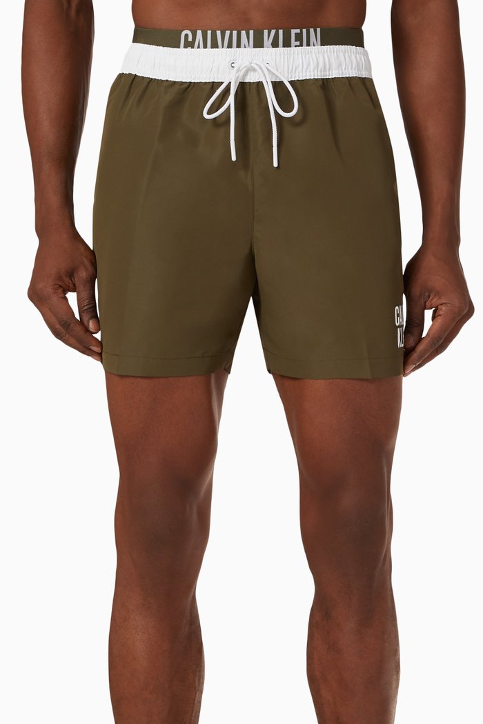 

Double Waistband Swim Shorts in Recycled Fabric, Green