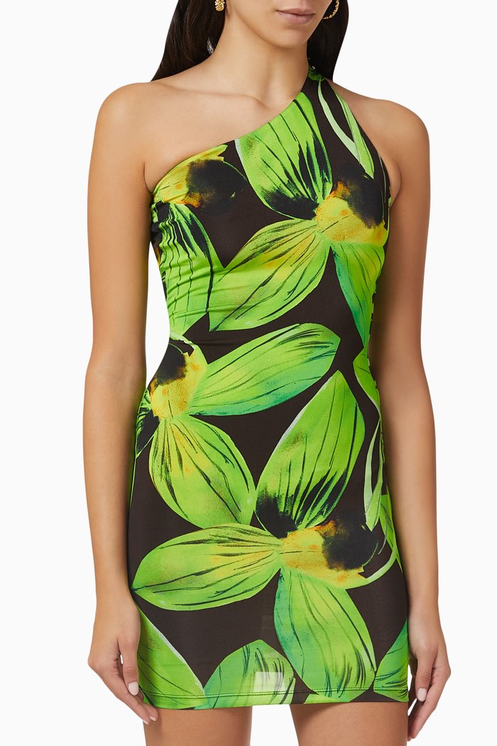 

One-shoulder Mini Dress in Viscose-jersey, Green
