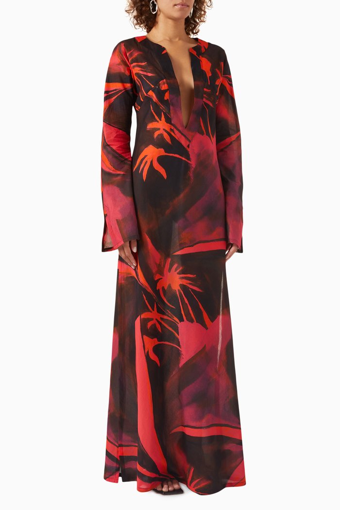 

Long Printed Kaftan in Muslin, Multicolour