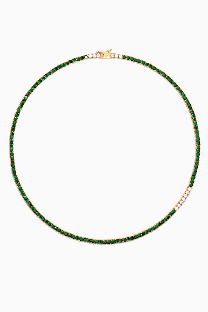 

Baseline Tennis Necklace in Gold-plated Brass, Green