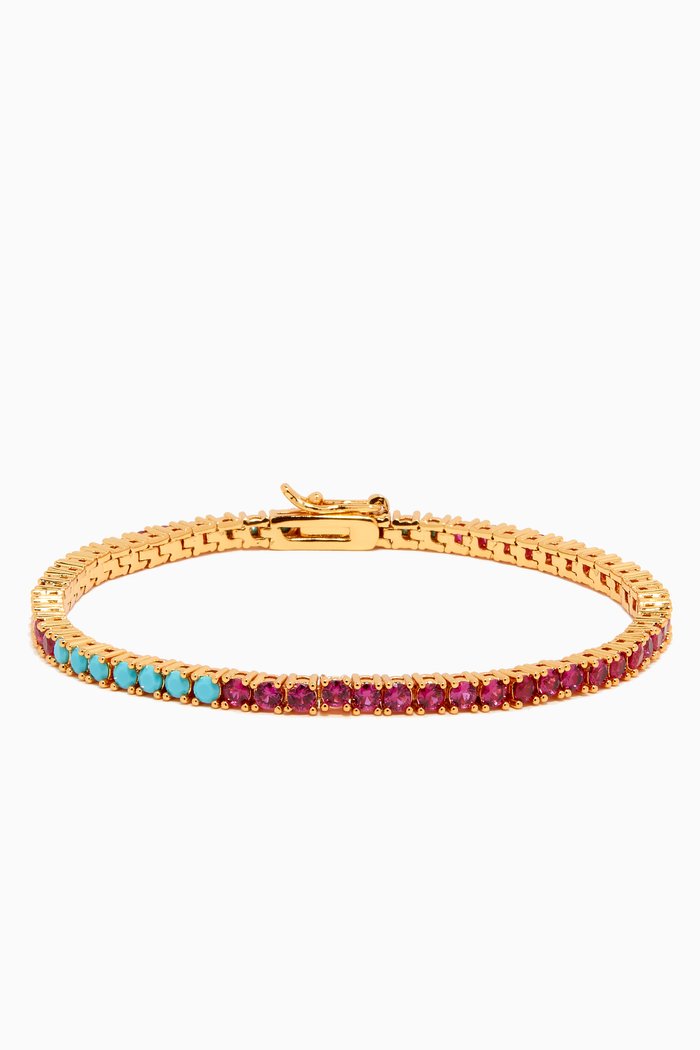 

Tennis On The Rox Tennis Bracelet in Gold-plated Brass, Burgundy