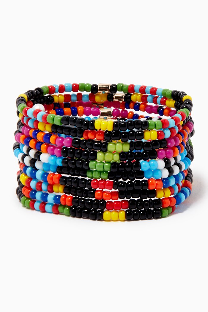 Flash In The Dark Seed Bead Bracelets, Set of 10, Multicolour