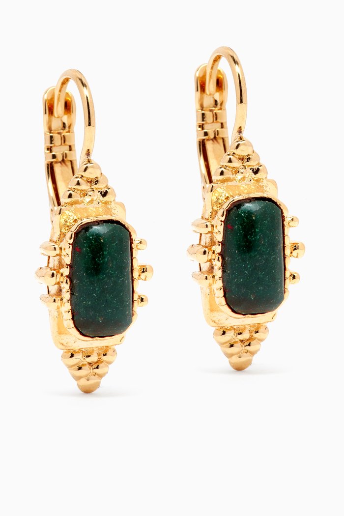 

Bo Serti Drop Earrings in Gold-plated Metal, Green