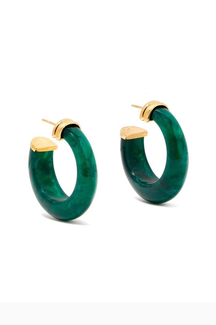 

Abalone Hoop Earrings in Gold-plated Metal & Acetat, Green
