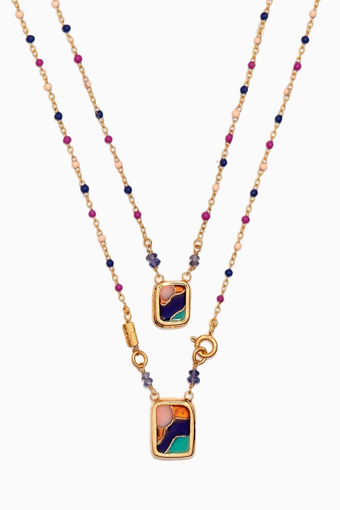 Totem Enamel Pendant Necklace in Gold-plated Metal, Multicolour