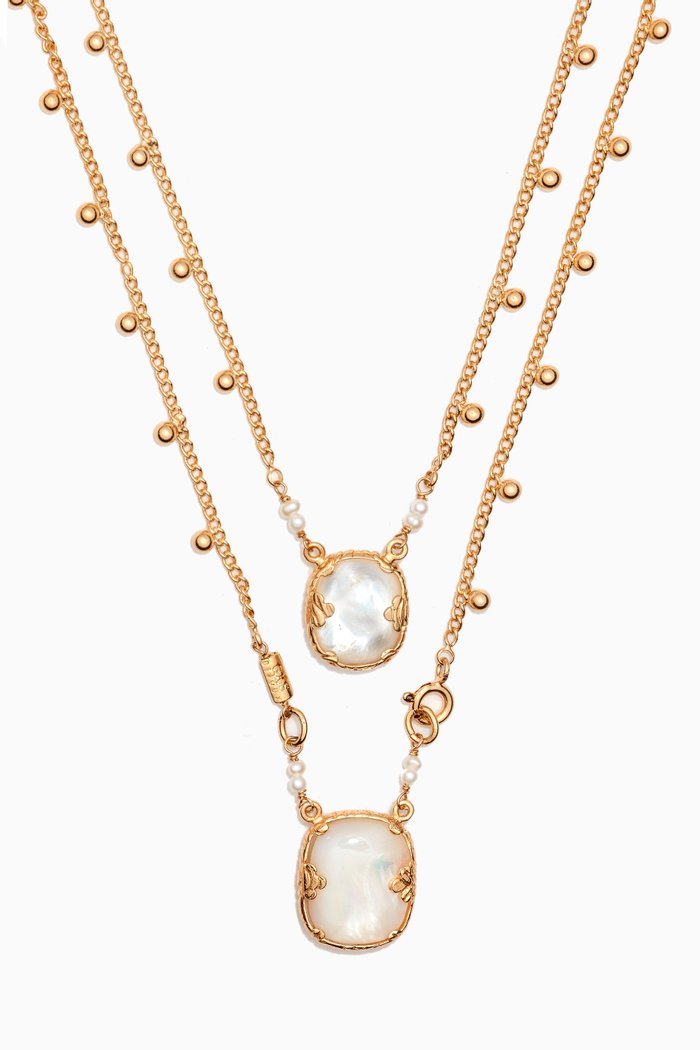 Ovo Scapulaire Necklace in Gold-plated Metal, White