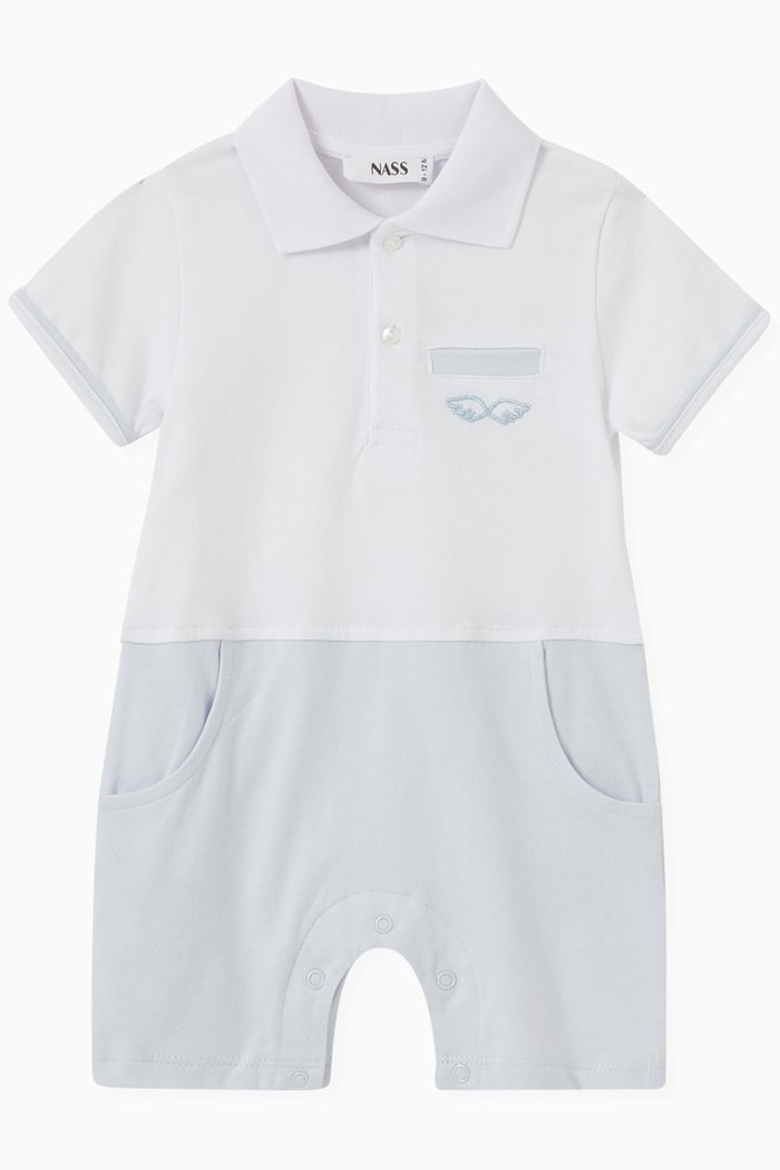 

Lil Dude Romper in Jersey, Blue