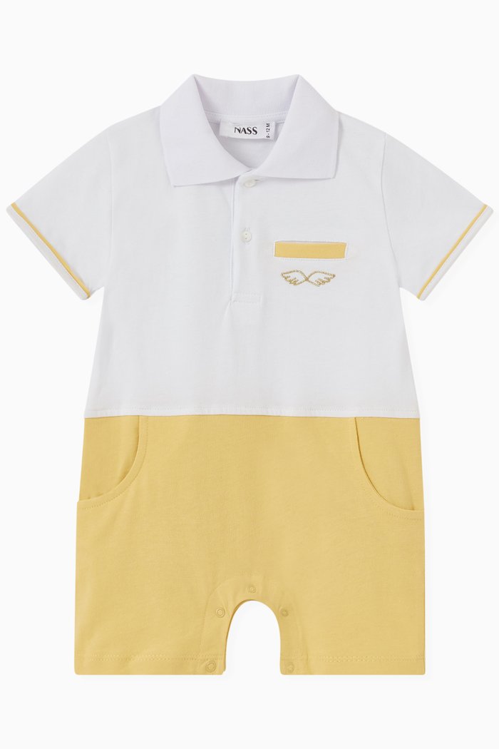 

Lil Dude Romper in Jersey, Yellow