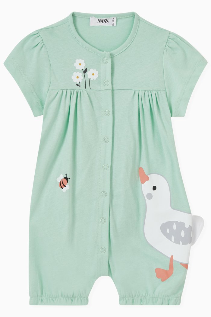 

Big Birdie Printed Romper, Green