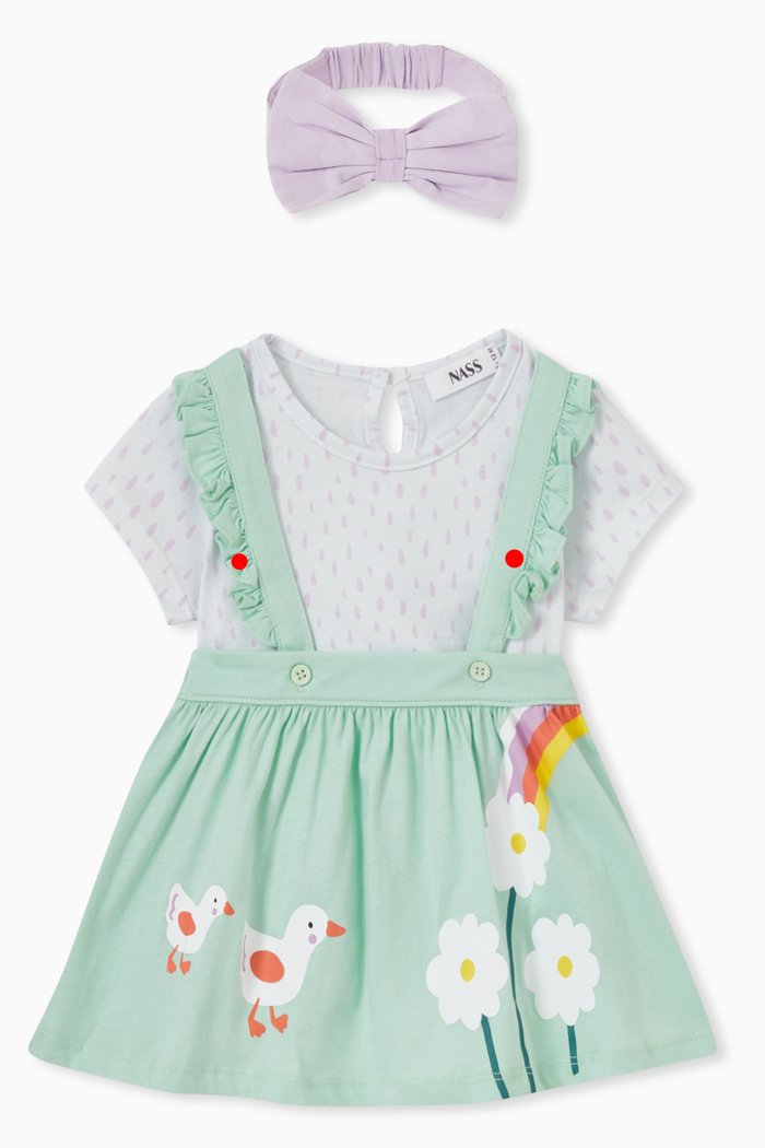 

Rainbow Daisy Detachable Dress Set, Green