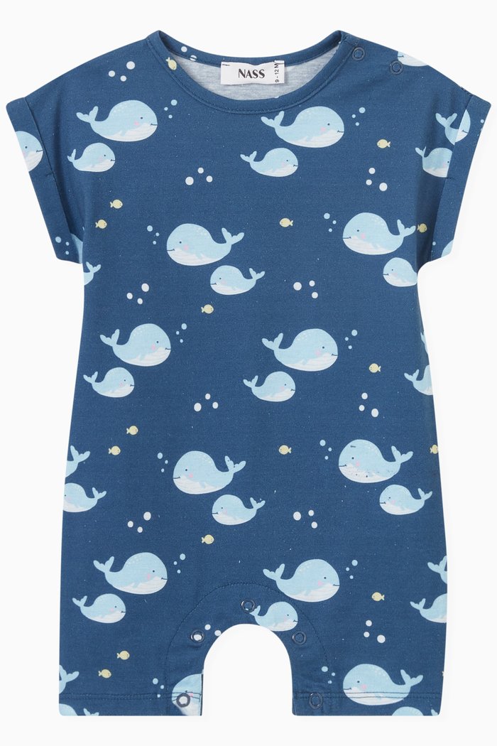 

Whale-print Romper, Blue