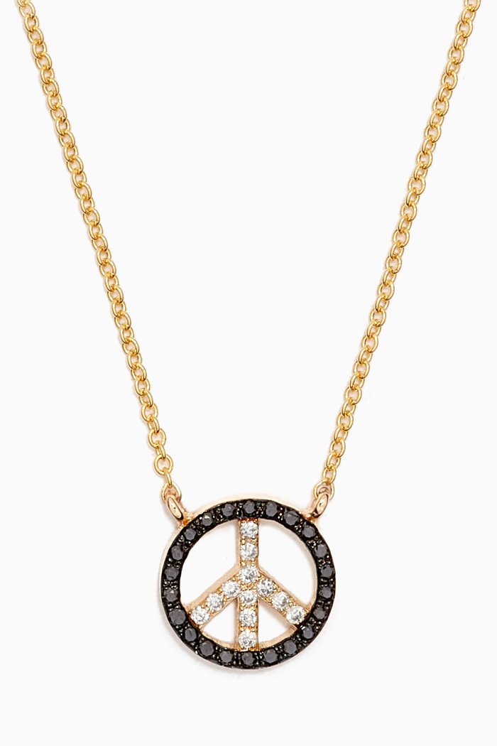 

Mini Black Diamond Peace Necklace in 14kt Yellow Gold