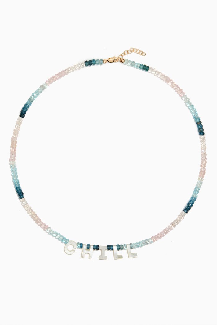 

"Chill" Necklace in Aquamarine Beads, Yellow