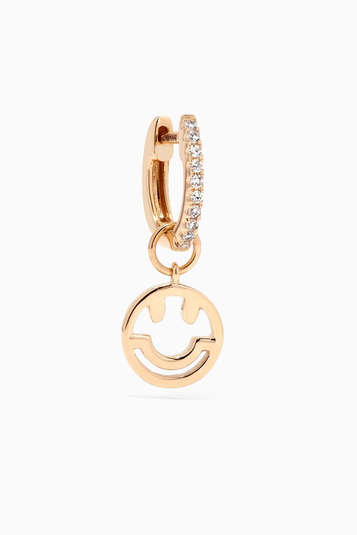 

The Smiley Face Dangly & Diamond Hoop Earring in 14kt Yellow Gold