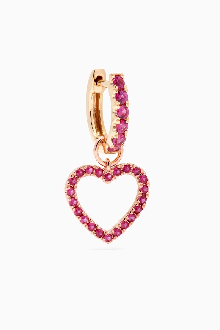 

Joanie's Pink Sapphire Heart Dangly & Hoop Earring in 14kt Rose Gold