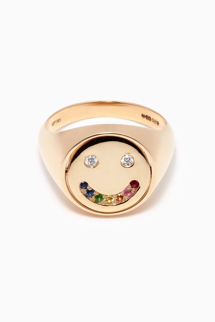 

Happy or Sad Sapphire Diamond Flip Ring in 14kt Yellow Gold