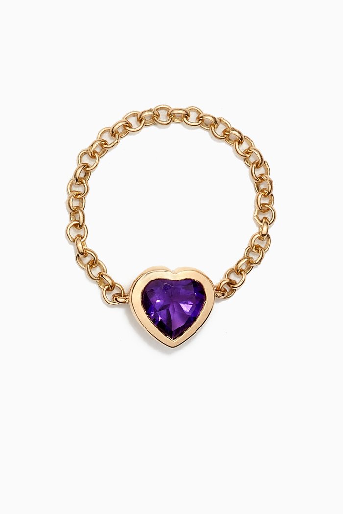 

Violet Love Amethyst Heart Chain Ring in 14kt Yellow Gold