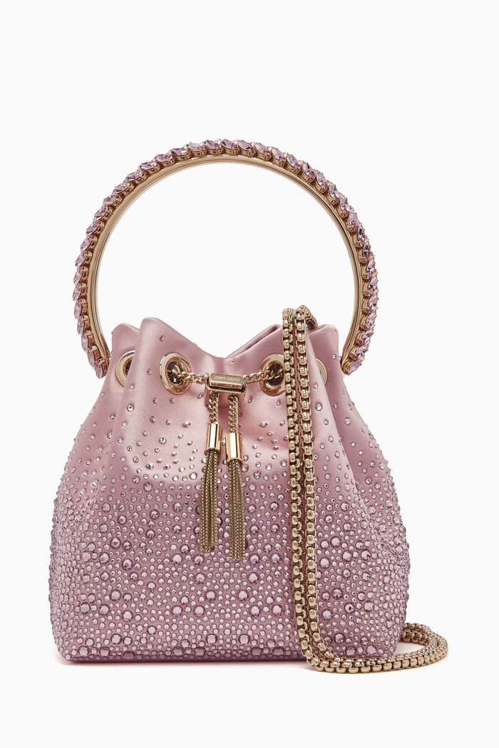 Bon Bon Bucket Bag in Degradé Crystal Satin, Purple