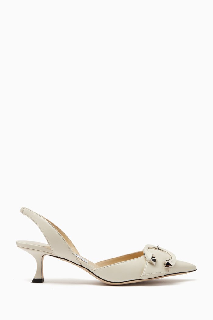 

Moni 50 Pointed-toe Slingback Mules in Leather, White