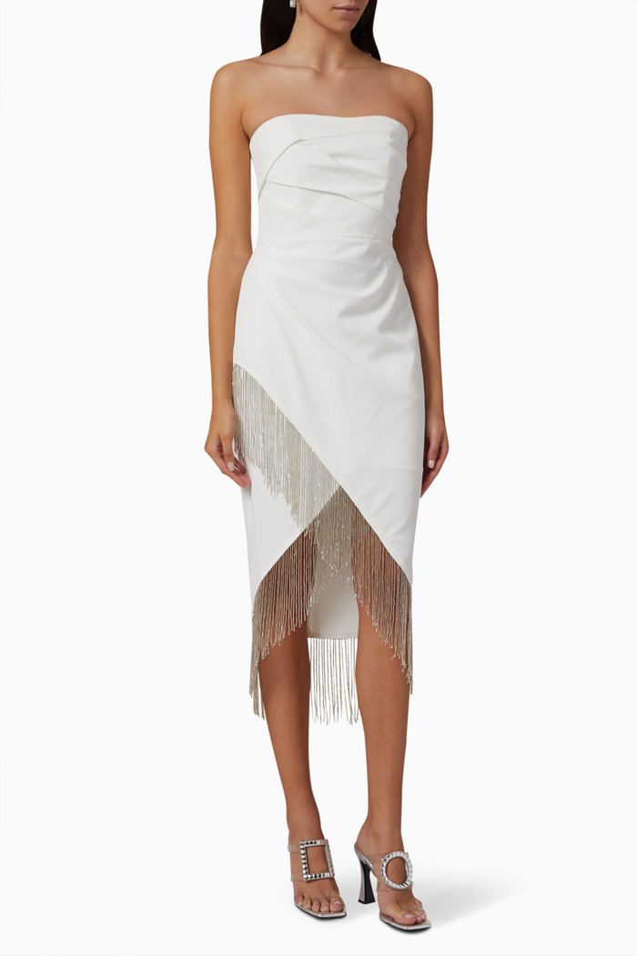 

Strapless Midi Dress in Stretch-crepe, Neutral