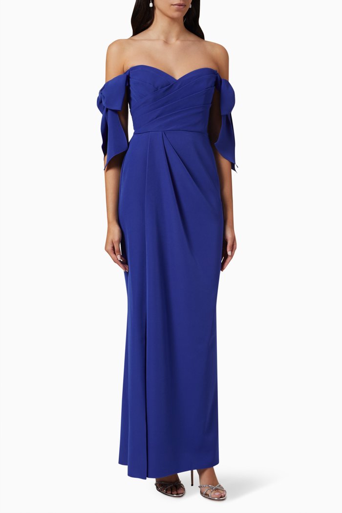 

Off-shoulder Column Gown in Stretch-crepe, Blue