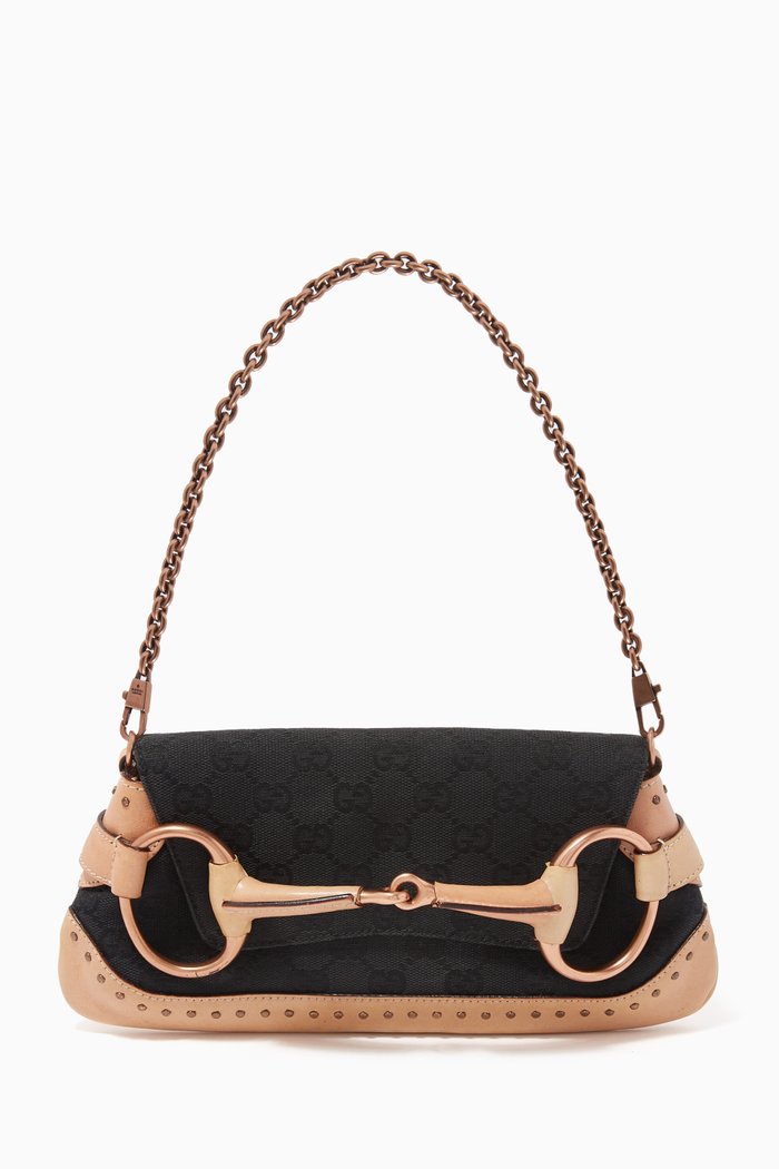 

Horsebit Clutch Shoulder Bag in GG Canvas, Black