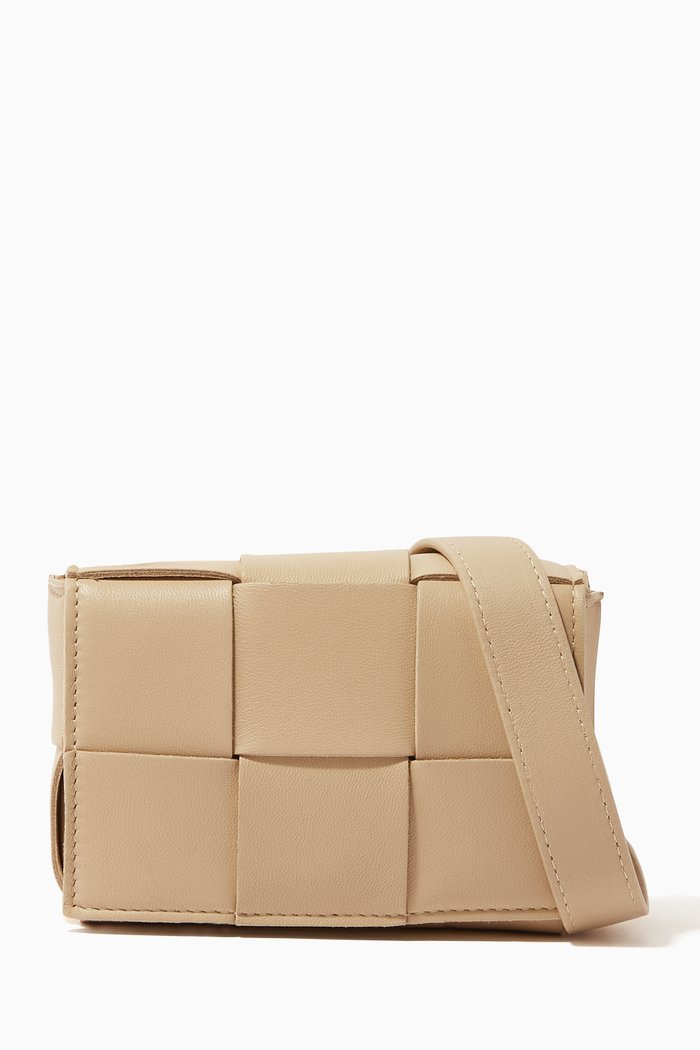 

Candy Cassette Crossbody Bag in Intrecciato Leather, Neutral
