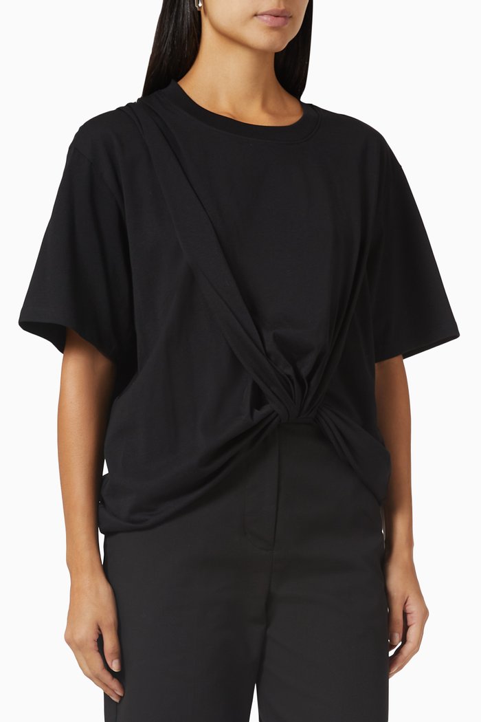 

Twist-front Draped T-shirt in Cotton-jersey, Black