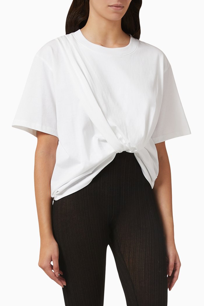 

Twist-front Draped T-shirt in Cotton-jersey, White