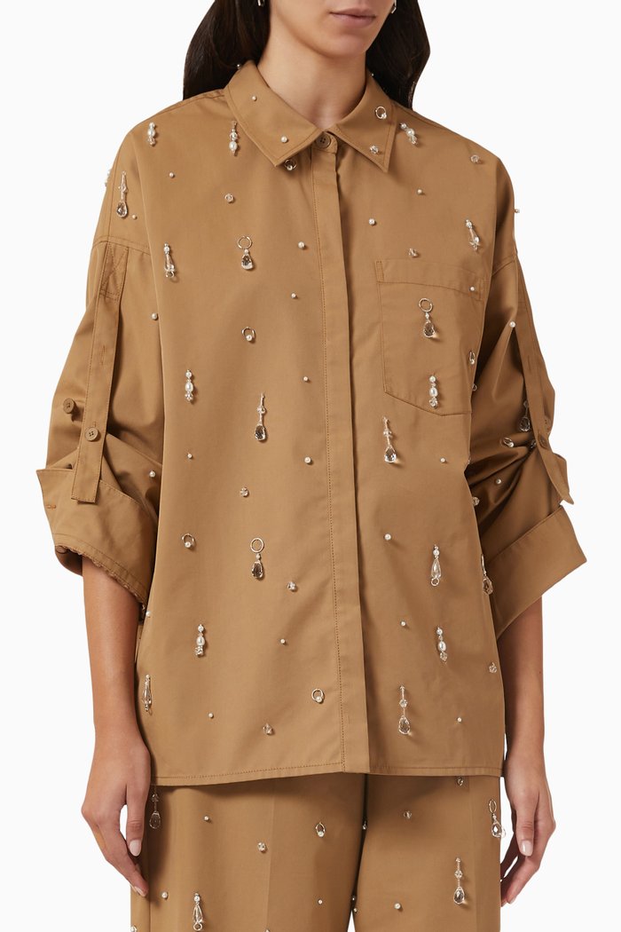 

Drip-embellished Shirt Jacket in Cotton-blend, Brown