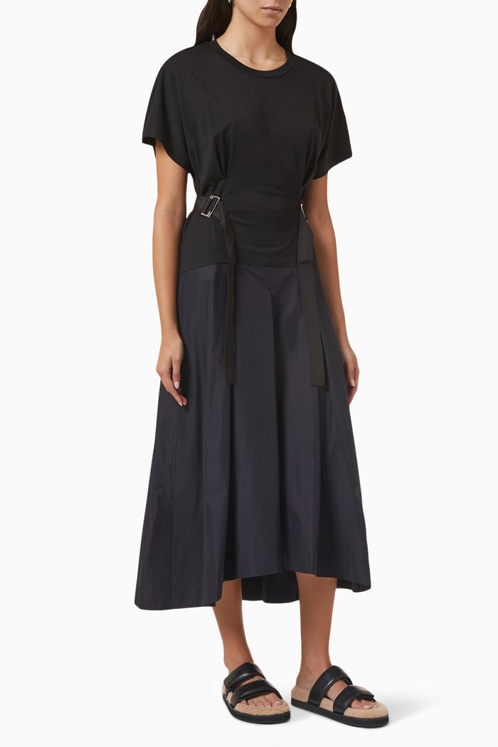 

Belted T-shirt Midi Dress in Cotton-poplin, Black