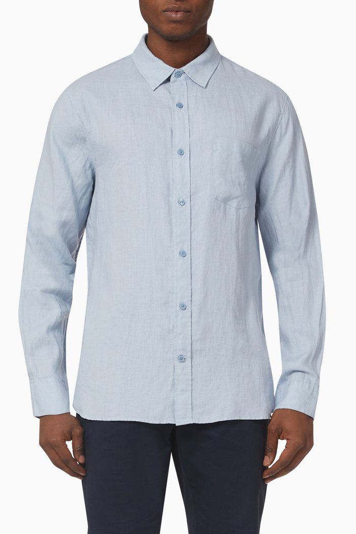 

Long Sleeve Shirt in Linen, Blue