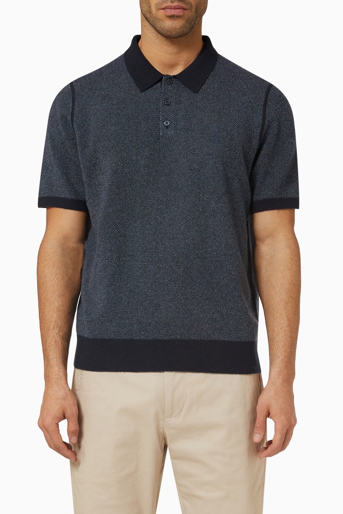 

Birdseye Short-sleeved Polo Shirt in Wool Cashmere-blend, Blue
