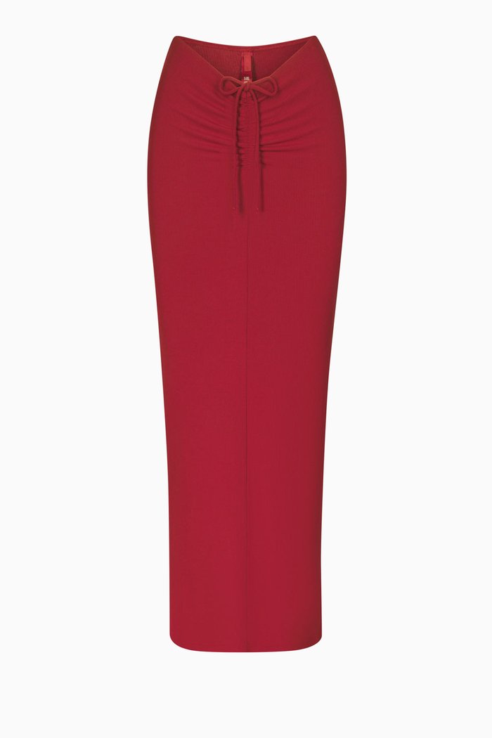 

Soft Lounge Ruched Long Skirt, Red