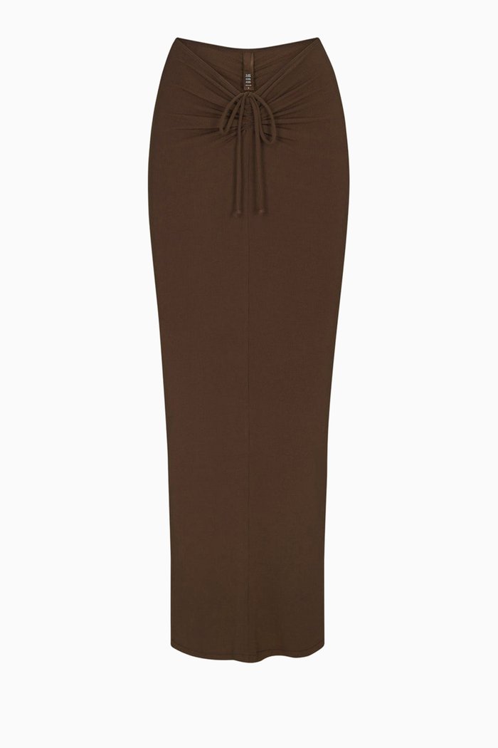 

Soft Lounge Ruched Long Skirt, Brown