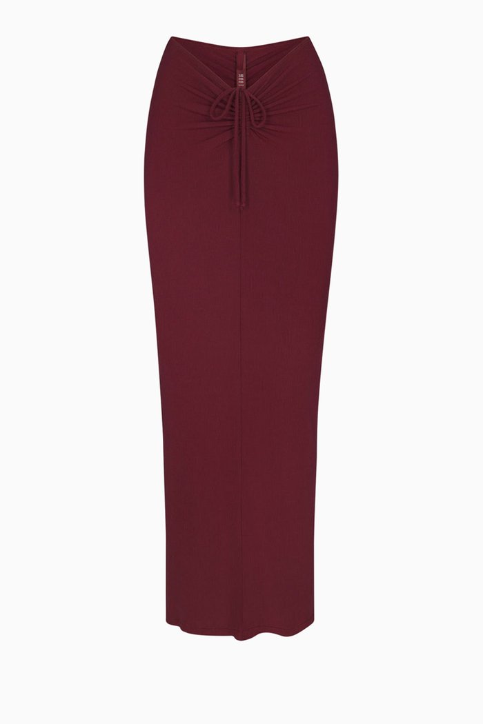 

Soft Lounge Ruched Long Skirt, Red